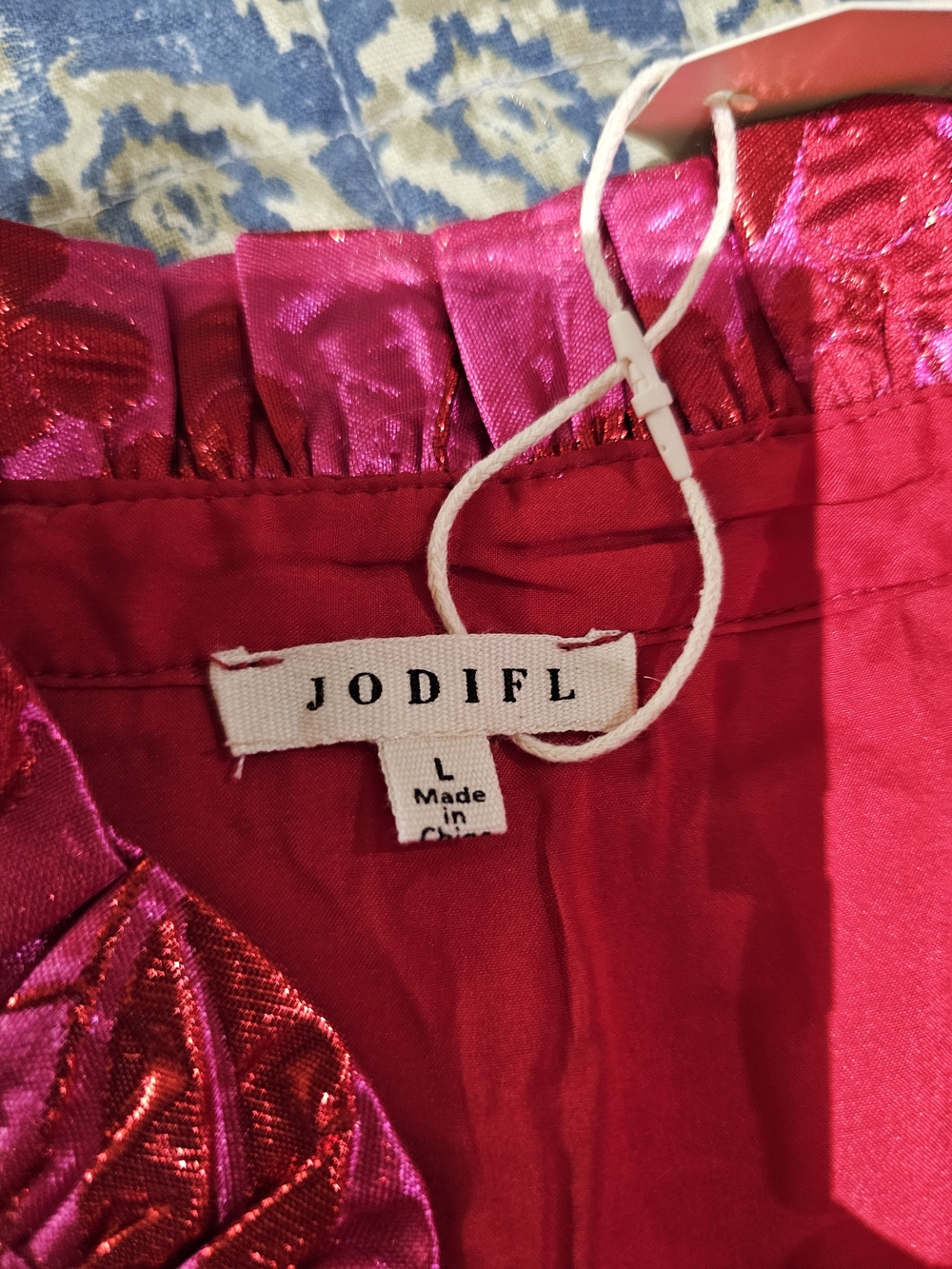 JODIFL Metallic Hot Pink Floral Dress - NWT, Size L - Picture 8 of 9